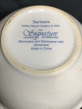 Signature Housewares Sorrento Debby Segura 2001 8 Inch Stoneware Bowl